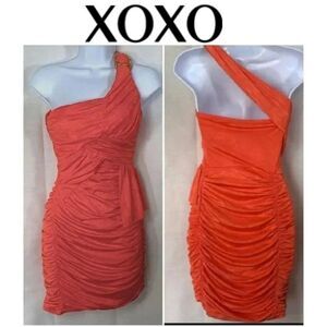 XOXO One shoulder Orange Body Con dress Sz Small